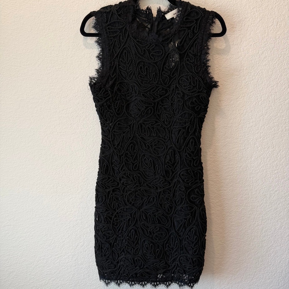 Sans Souci Black Lace Rope Embroidered Mock Neck Mini Dress GSD774-1 Womens M